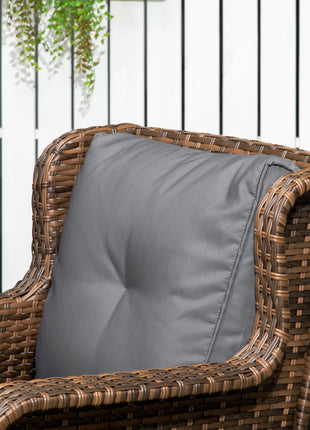 4 Piece PE Rattan Outdoor Patio Furniture Set, Wicker Conversation Set with 2 Swivel Glider Chairs, 2-Tier Glass Table and Loveseat for Garden, Patio, Poolside, Gray