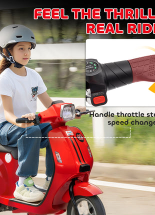 24V Kids Motorcycle with 3-Speed, Electric Motorcycle with Rear Suspension and LED Lights for 8-12 Years Old, Red