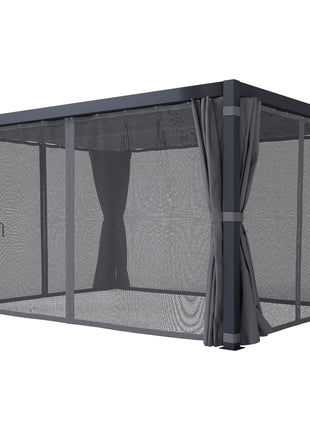 10' x 13' Outdoor Retractable Pergola w/ Sun Shade Louvered Top, Pergola w/ Canopy, Curtains, Netting, Dark Gray