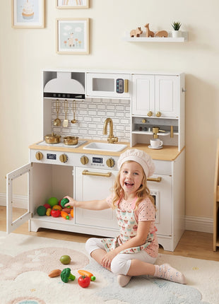 Play Kitchen, Kids Kitchen Playset with Coffee Maker, Ice Maker, Clicking Knobs, Storage, Accessories for 3-8 Years
