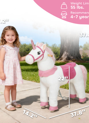 Ride on Unicorn Toy for Kids 4-7 Years, 37.8 Inch Plush Baby Rocking Horse with Wheels, No Battery Required, White