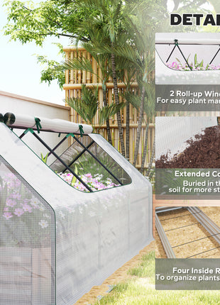 8.6 x 3 x 1ft Raised Garden Bed with Mini Greenhouse, Galvanized Raised Garden Bed with Cover for Herbs and Vegetables, Small Greenhouse for Patio Garden Balcony, White and Silver