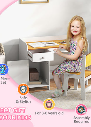 Kids Desk and Chair Set with Storage, Study Desk with Chair, White