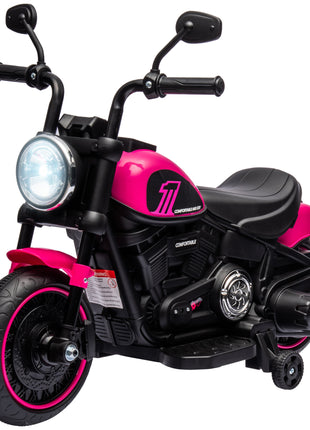 6V Kids Motorcycle w/ Training Wheels, Single-Button Start, Pink