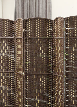 Folding Room Divider Screen 6 Panel 6' Tall Privacy Screen Freestanding Wood Partition for Home Office, Brown