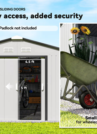 Garden Metal Shed, Storage Shed Utility Storage with Double Locking Doors for Bike, Yard Tools, White