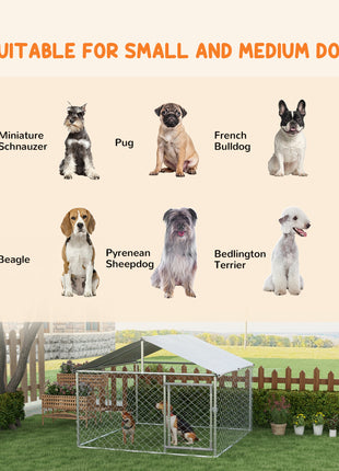 6.6' x 6.6' x 4.9' Dog Kennel Outdoor for Small Medium Dogs with Waterproof Roof, Silver