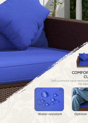 Wicker Loveseat, Patio Furniture Couch with Cushions, 2 Seat PE Rattan Sofa, 2 Throw Pillows, Blue