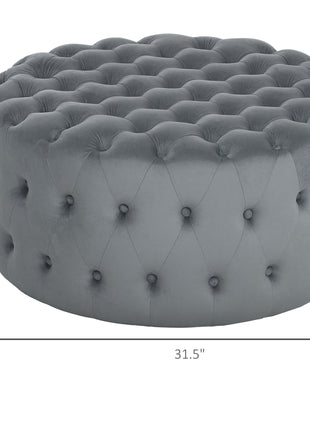 Round Ottoman Coffee Table with Velvet-feel Upholstery, Button Tufted Design and Padded Seat, Dark Gray