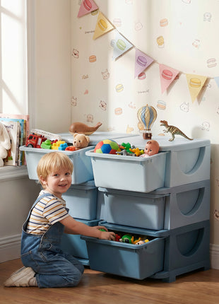 3 Tier Kids Storage Unit, Toy Organizers and Storage with 6 Drawer Chest for Kids Bedroom Nursery Kindergarten Living Room for Boys Girls Toddlers, Blue