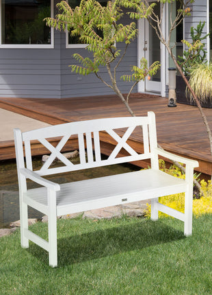 2-Seater Wooden Garden Bench, 4FT Outdoor Patio Loveseat with Unique X-Shape Back for Yard, Lawn, Porch, White
