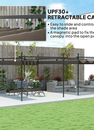 10' x 13' Metal Retractable Pergola Canopy, Outdoor Pergola for Garden, Patio, Backyard, Deck, Brown