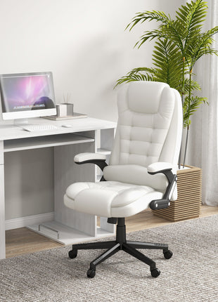 Massage Office Chair, Heated Reclining Computer Chair with 6 Vibration Points, Armrest and Remote, White