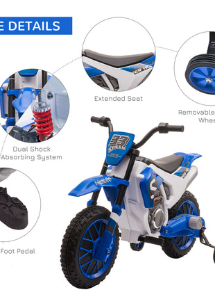 12V Kids Motorcycle w/ Treaded Tires, 5mph Top Speed Electric Bike for Kids, Ride On Motorcycle w/ Training Wheels, Battery Charger, Spring Suspension, Blue