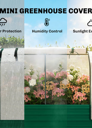 Galvanised Raised Garden Bed with Greenhouse Cover, Metal Elevated Garden Bed with Bed Liner, Bottom Shelf, Green