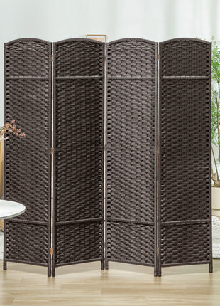Folding Room Divider Screen 4 Panel 5.6 ' Tall Privacy Screen Freestanding Room Partition for Home Office, Brown