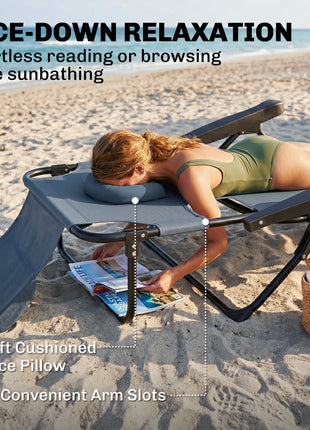 Folding Lounge Chair w/ Reclining Back, Gray