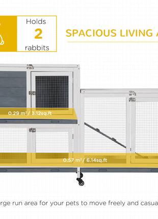 Wooden Rabbit Hutch Bunny Hutch Elevated Pet House Cage Small Animal Habitat with No Leak Tray Lockable Door Openable Top for Rabbits, Chickens, Ducks, Indoor 57.75" x 18" x 32.5" Gray