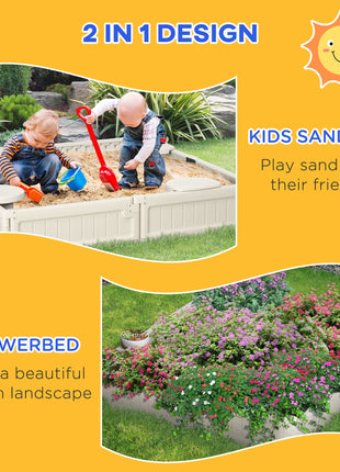 Kids Outdoor Sandbox with Cover Garden Bed, Easy Assembly for Backyard, Cream White, 48.5" x 48.5" x 8.25"
