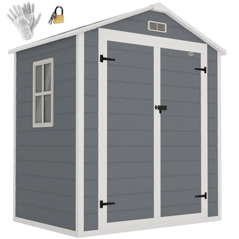 6x4.5 Outdoor Storage Shed, Lockable Tool Shed with Double Doors, Vent and Window for Garden, Cottage Style, Family Use, Gray