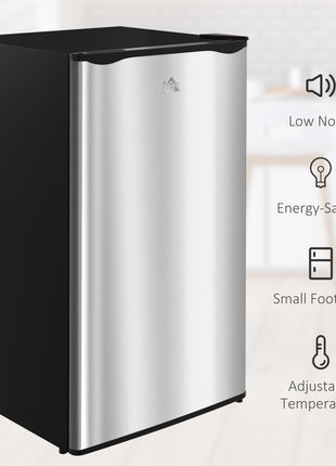 3.2 Cu.Ft Mini Fridge with Freezer, Compact Refrigerator with Adjustable Thermostat, Shelf and Single Reversible Door for Bedroom, Dorm, Home Office, Energy Efficient, Silver