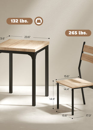 3 Piece Dining Table Set for 2, Modern Kitchen Table and Chairs, Dining Room Set for Breakfast Nook, Light Wood Grain