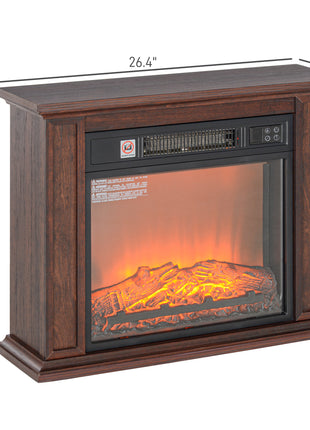 26" Freestanding Electric Fireplace with Mantel, 1400W Replaceable Fireplace Insert Heater with 3D Flame Effect, Brown