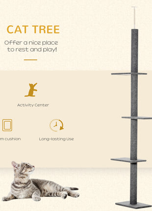 Floor-to-Ceiling Cat Tree Cat Climbing Tower with Sisal-Covered Scratching Posts Natural Cat Activity Center for kittens Cat tower furniture, Gray
