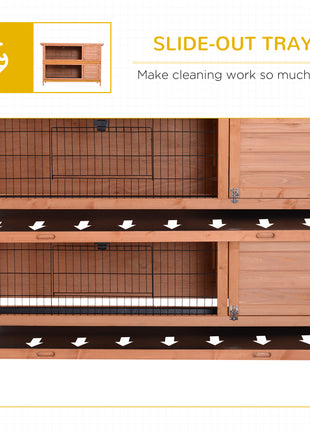 54" 2-Story Large Rabbit Hutch Bunny Cage Wooden Pet House Small Animal Habitat Lockable Doors, Tray, Roof, Orange