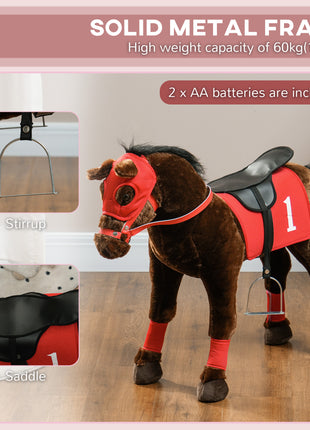Ride on Horse for Kids 3-8 Years Old w/ Neighing Sound, Saddle & Stirrups