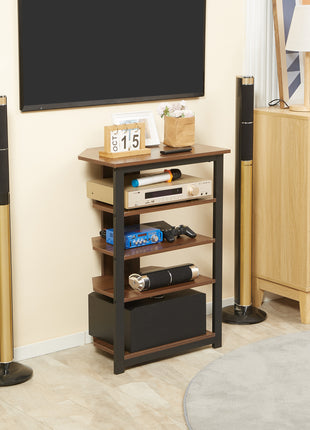 Media Stand with 4-Tier Audio Rack AV Media Corner Shelf with Cable Management for DVD Players Game Console TV Box Cable Box Xbox WiFi Router, Brown