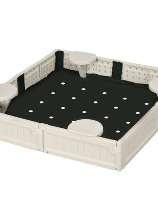 Kids Outdoor Sandbox with Cover Garden Bed, Easy Assembly for Backyard, Cream White, 48.5" x 48.5" x 8.25"