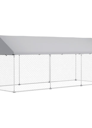 Outdoor Dog Kennel w/ Adjustable & Rotatable Bowl Rack, Waterproof UV-Resistant Cover, Secure Lock, 19.7' x 7.5' x 7.5'