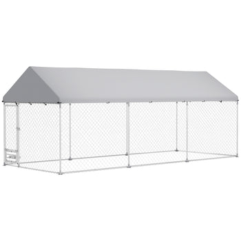 Outdoor Dog Kennel w/ Adjustable & Rotatable Bowl Rack, Waterproof UV-Resistant Cover, Secure Lock, 19.7' x 7.5' x 7.5'