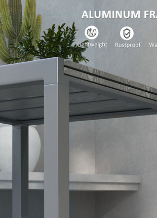Patio Table for 6-8 People, Aluminum Frame Rectangle Garden Table with Wood Effect Steel Top, for Backyard, Dark Gray