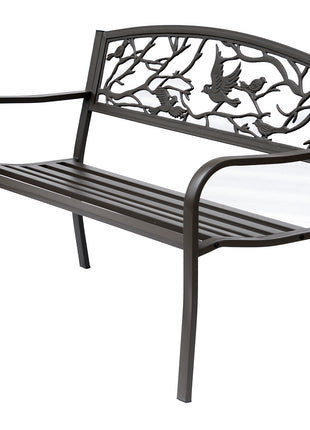 50" Vintage Bird Pattern Garden Cast Iron Patio Bench - Brown