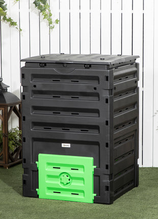 Garden Compost Bin, 120 Gallon (450L) Garden Composter, BPA Free, with 80 Vents and 2 Sliding Doors, Lightweight & Sturdy, Fast Creation of Fertile Soil, Black