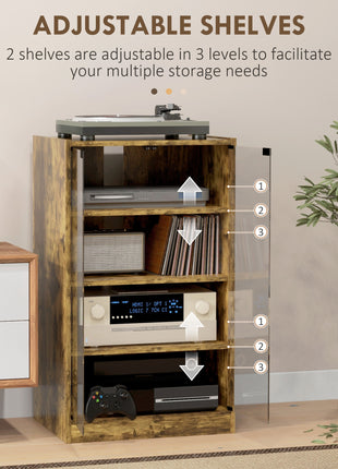 5-Tier Media Cabinet, Media Stand with Adjustable Shelves, Tempered Glass Doors, and Cable Management, Rustic Brown