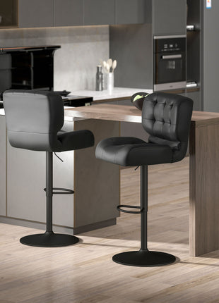 Bar Height Bar Stools Set of 2 with Adjustable Seat, Adjustable Swivel Barstools with Thick Padded Cushion and Metal Footrest for Home Bar, Black