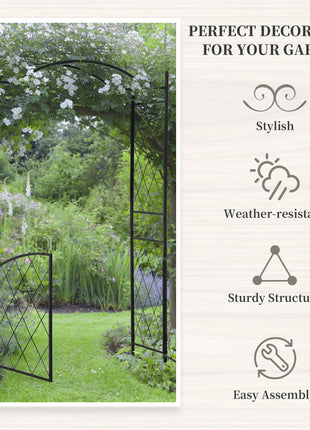 85" Garden Arch Arbor, Metal Arch Trellis with Gate, Garden Archway for Climbing Vines, Wedding Ceremony Decoration, Black