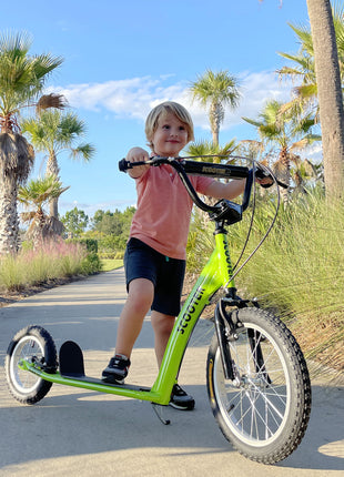 Youth Scooter Kick Scooter for Kids 5+ with Adjustable Handlebar 16" Front and 12" Rear Dual Brakes Inflatable Wheels, Green
