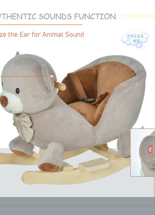 Bear-Shaped Kids Rocking Horse with Sound for 18-36 Months, Gray