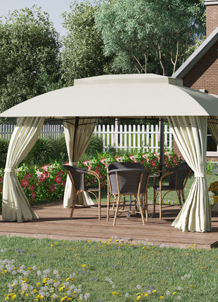 10' x 13' Outdoor Gazebo Patio Gazebo Canopy, Double Vented Roof, Steel Frame, Curtain Sidewalls, Sun Shade Shelter for Garden, Lawn, Backyard, Deck, Beige