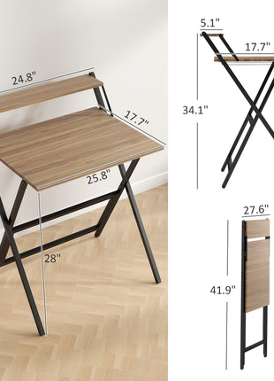 Folding Computer Desk, 27.6" Foldable Desk with Monitor Shelf for Small Space, Home Office, Study, Easy Assembly, Walnut