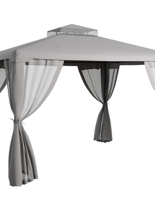 9.6' x 11.6' Patio Gazebo Outdoor Canopy Shelter with 2-Tier Roof and Netting, Steel Frame for Garden, Gray