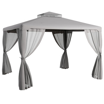 9.6' x 11.6' Patio Gazebo Outdoor Canopy Shelter with 2-Tier Roof and Netting, Steel Frame for Garden, Gray
