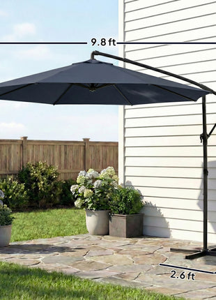 10 ft Offset Patio Umbrella with Cover, Hanging Cantilever Umbrella with 360° Rotation, Crank Handle, Tilt, Navy Blue