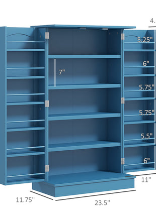 Freestanding Kitchen Pantry Cabinet, Kitchen Cabinet with 12 Door Shelves, Double Doors, 5-tier Shelving, Blue