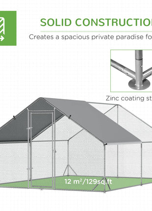 10' x 13' x 6.5' Metal Frame Chicken Run, Outdoor Hen House with Cover & Lockable Door