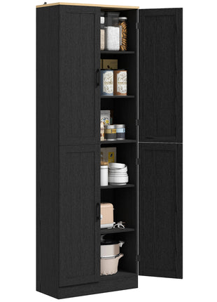 Freestanding Kitchen Pantry, 4-Door Kitchen Pantry Cabinet with Adjustable Shelves and Doors, Distressed Black